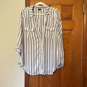 White and Black striped work blouse